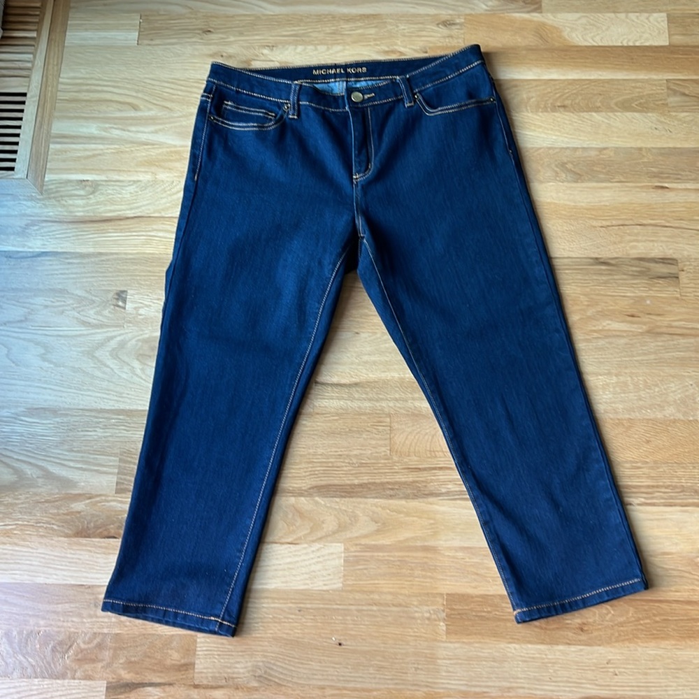 Michael Kors Cropped Dark Jeans, Gold Stitching, Stretch, size 10 - Picture 3 of 6